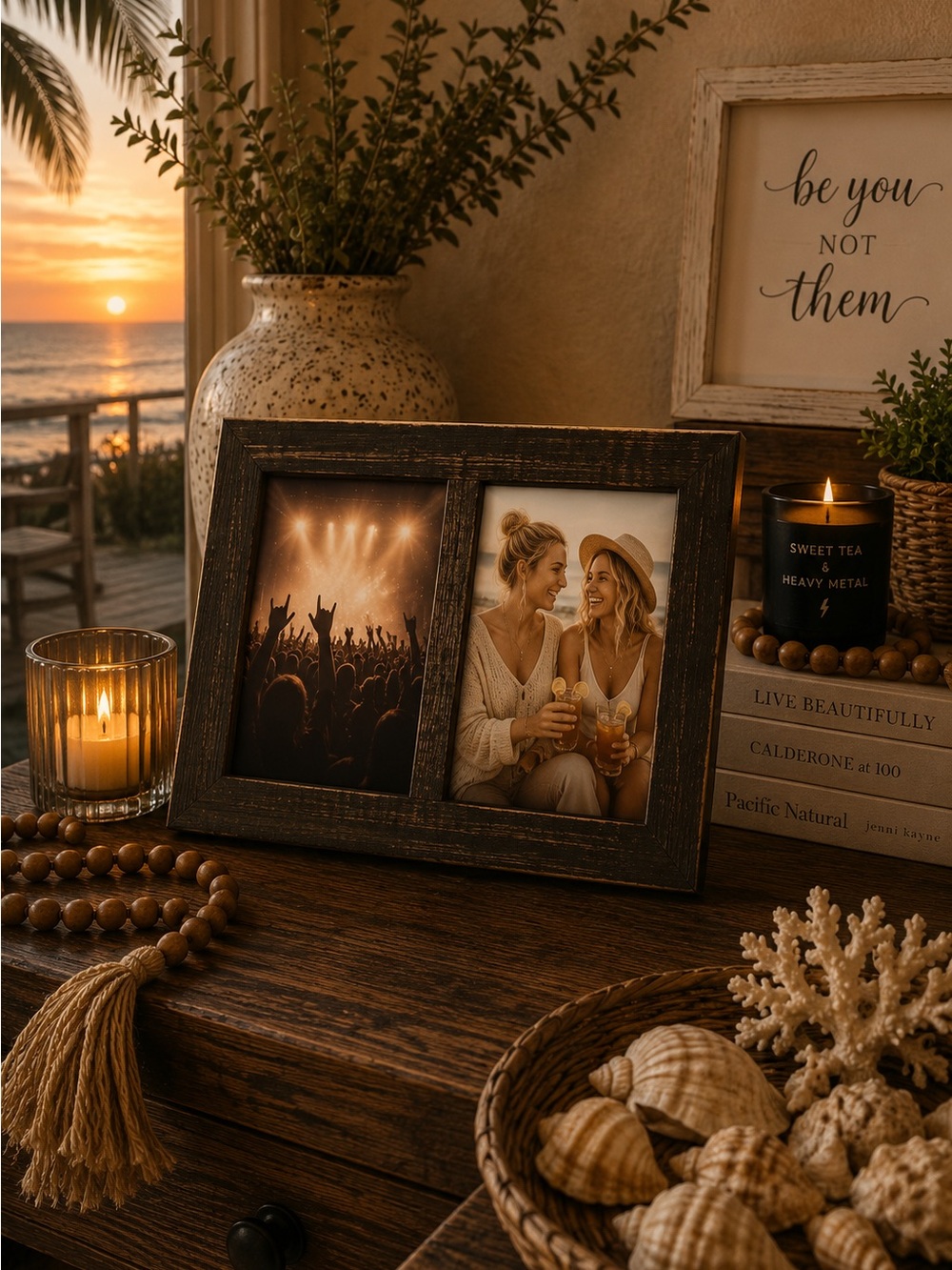 Rustic Double 5x7 Collage Picture Frame Dark Wood Farmhouse Decor